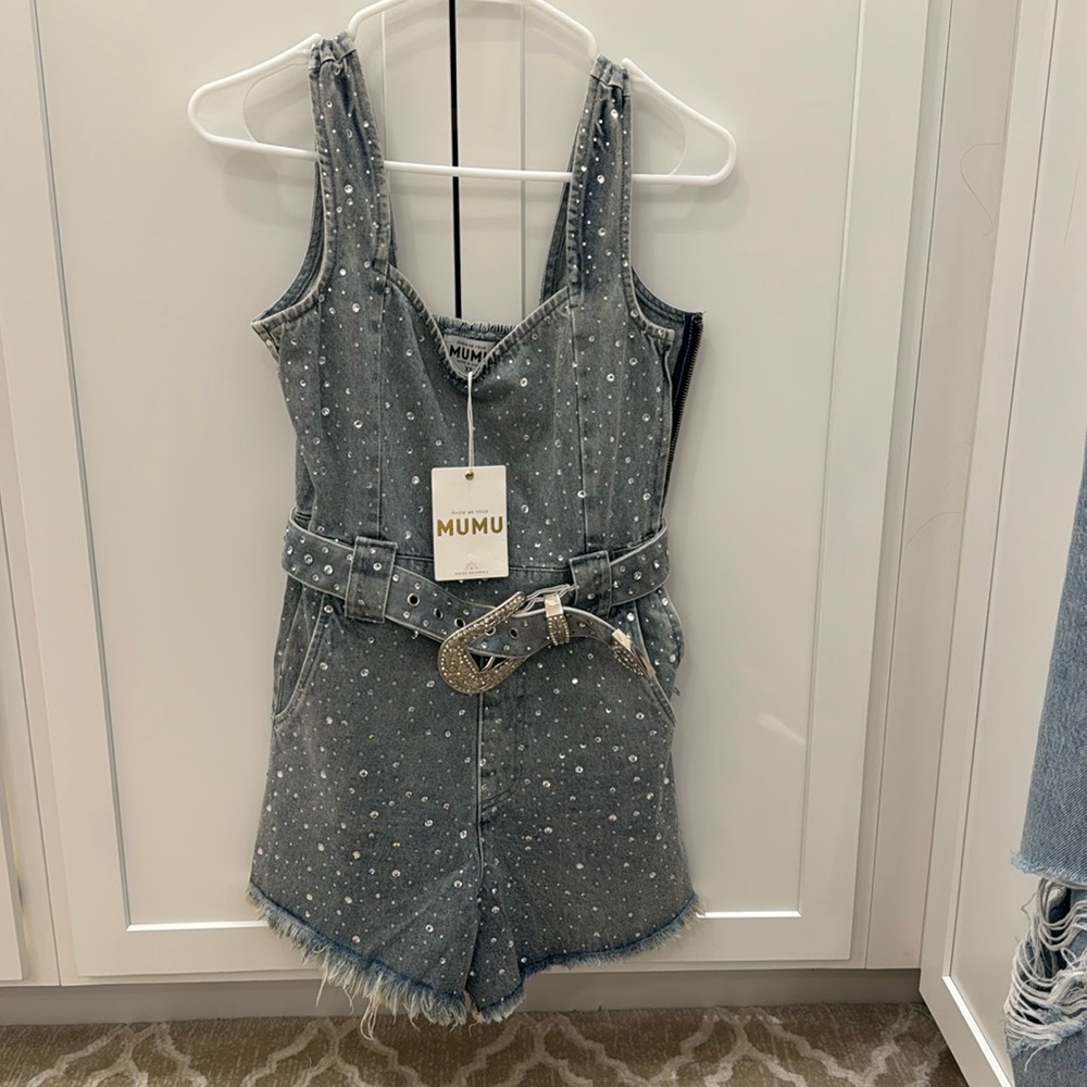 Rhinestone denim romper *NWT